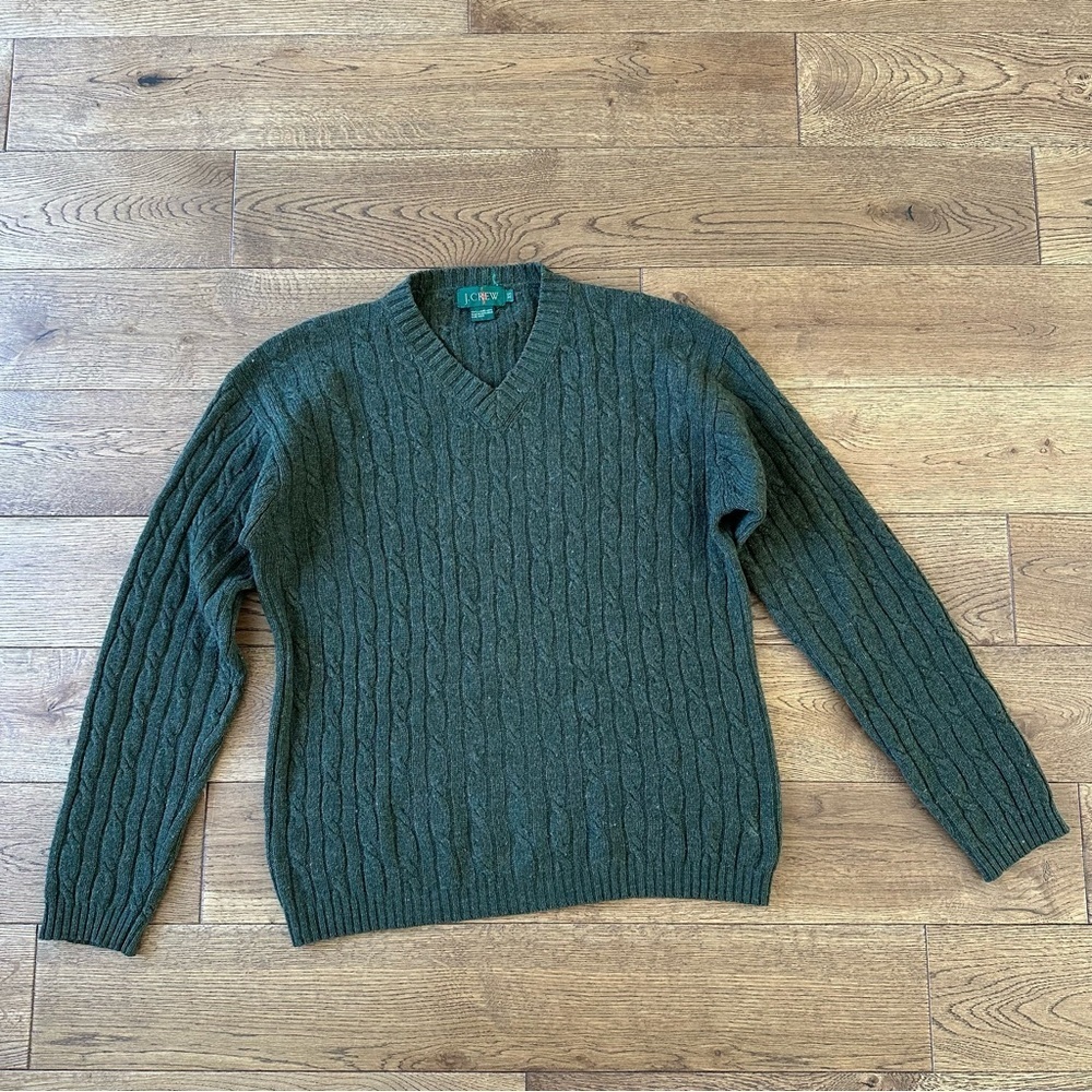 Vintage J. Crew Cable Knit 100% Wool Sweater Green XS